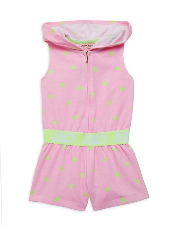 Juicy Couture Baby Girl's Heart Print Hooded Romper